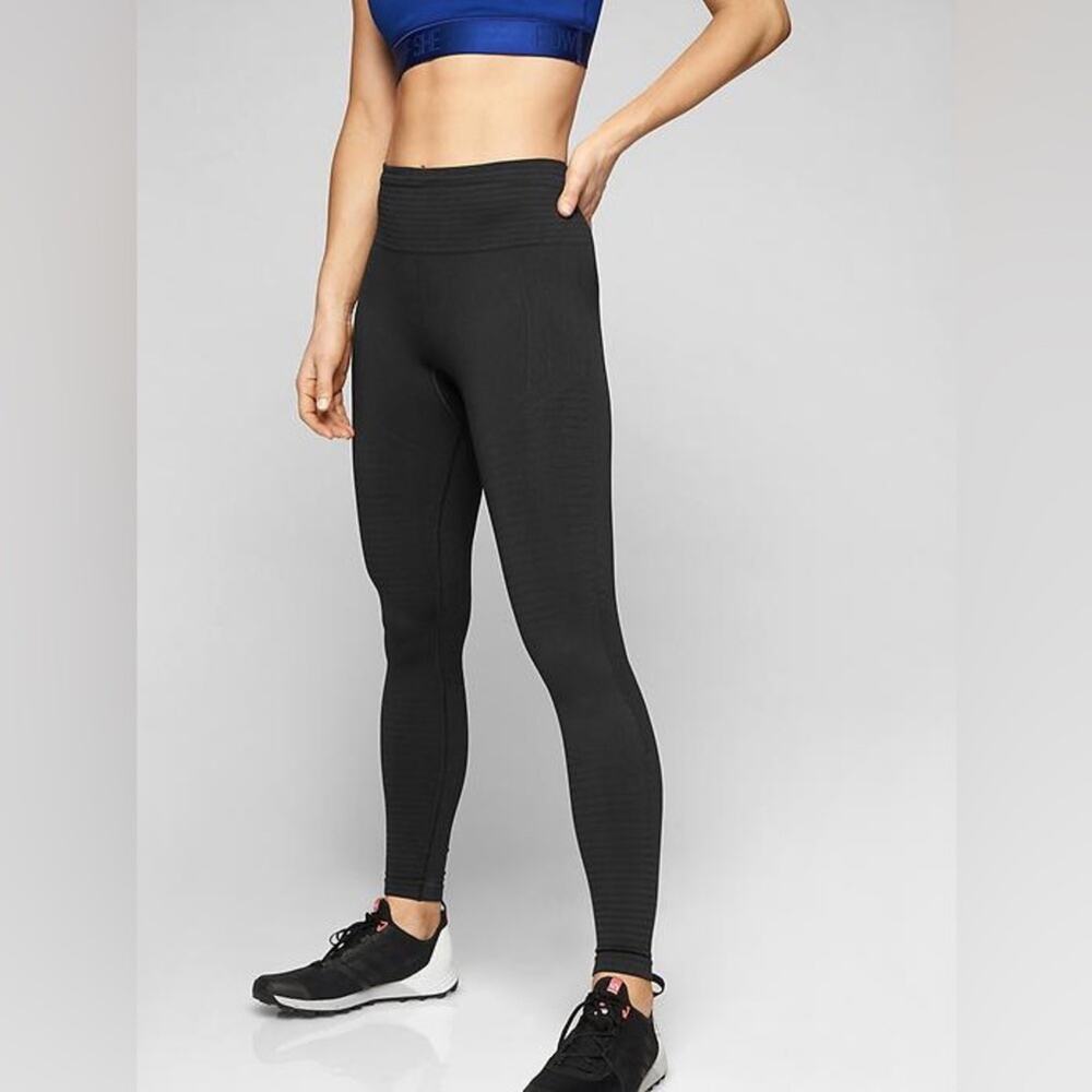 Athleta Seamless Knit Training Leggings Charcoal High Rise Ankle Size Medium